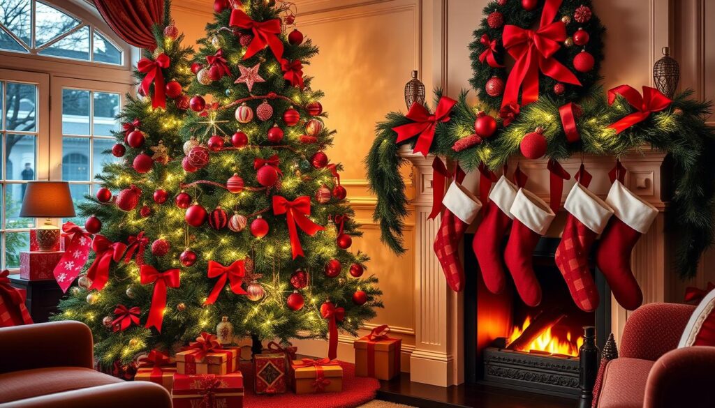 Classic red and green Christmas decorations