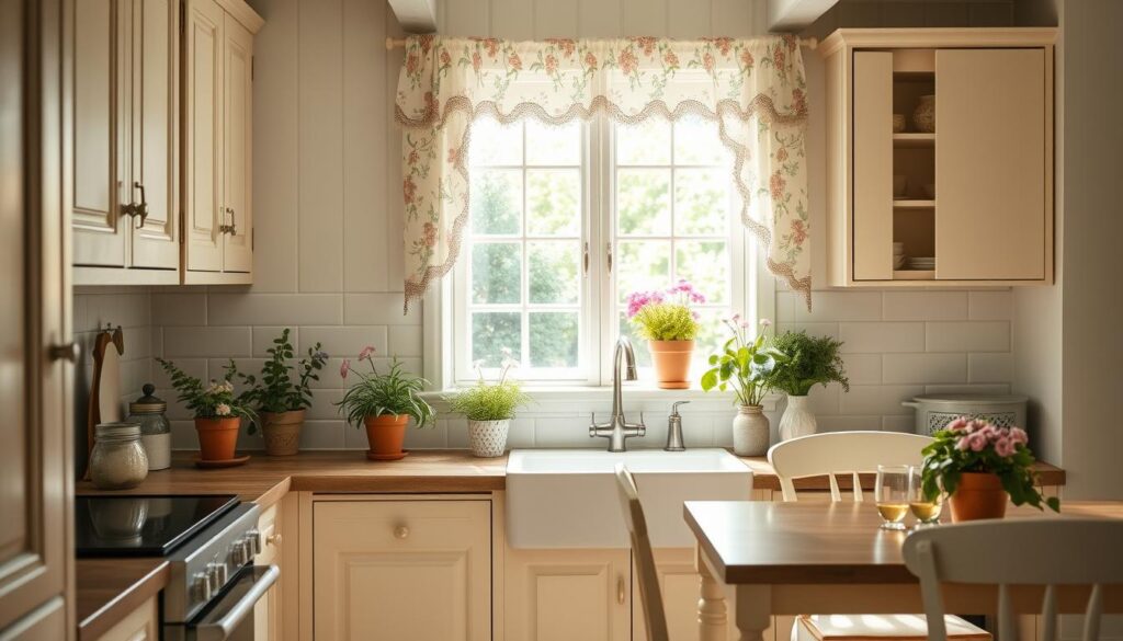 Cottage-style kitchen with pastel colors