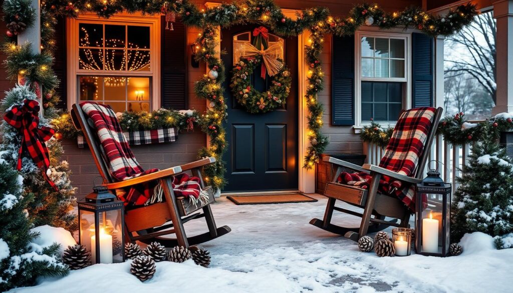 Exterior Christmas decor on front porch