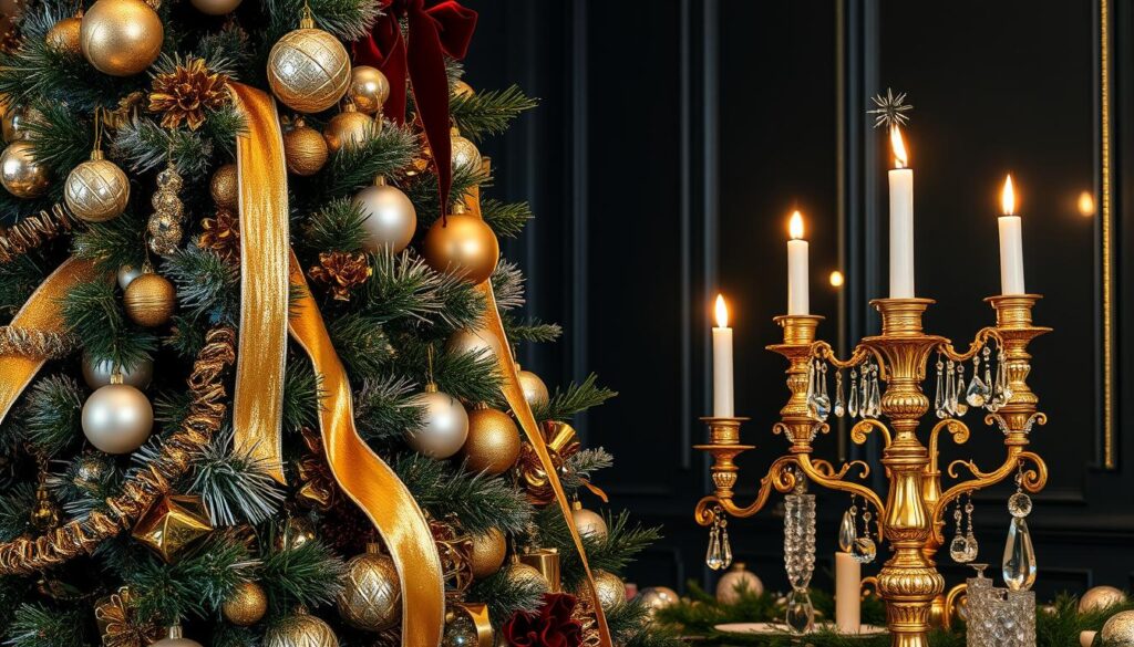 Glamorous Christmas decor with metallic accents