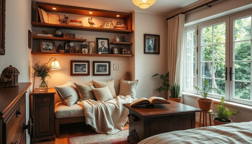 personalized space with reading nook and family heirlooms